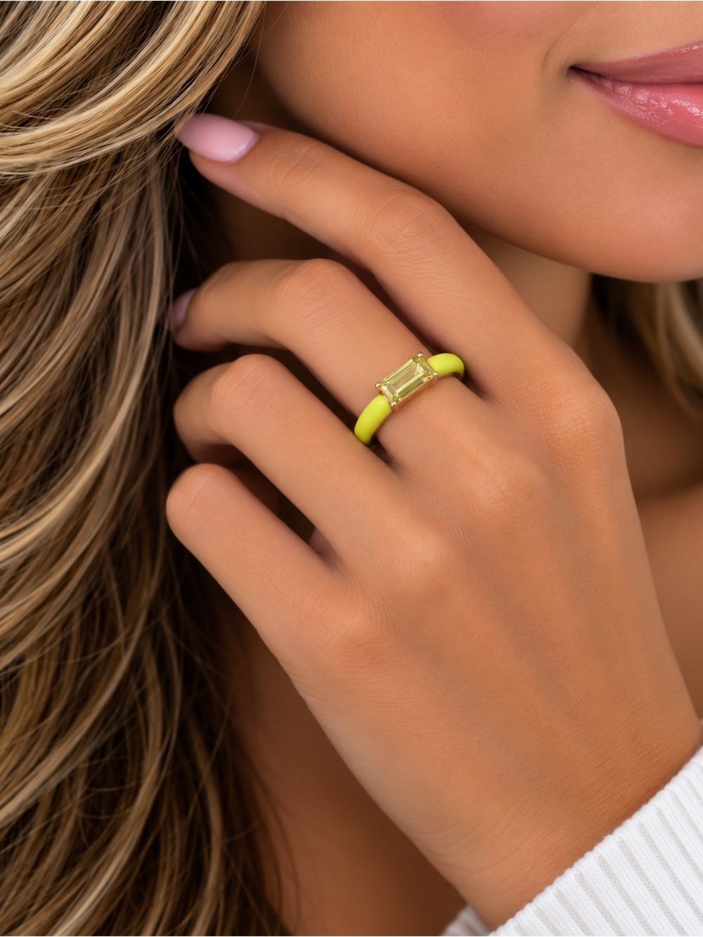 Gold Luxury Baguette Crystal Enamel Ring